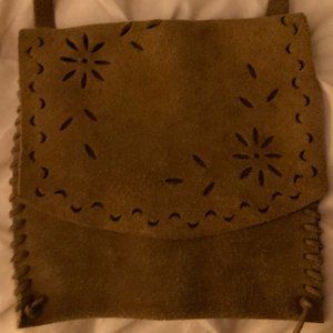 Suede Embroidered Cut-out Purse